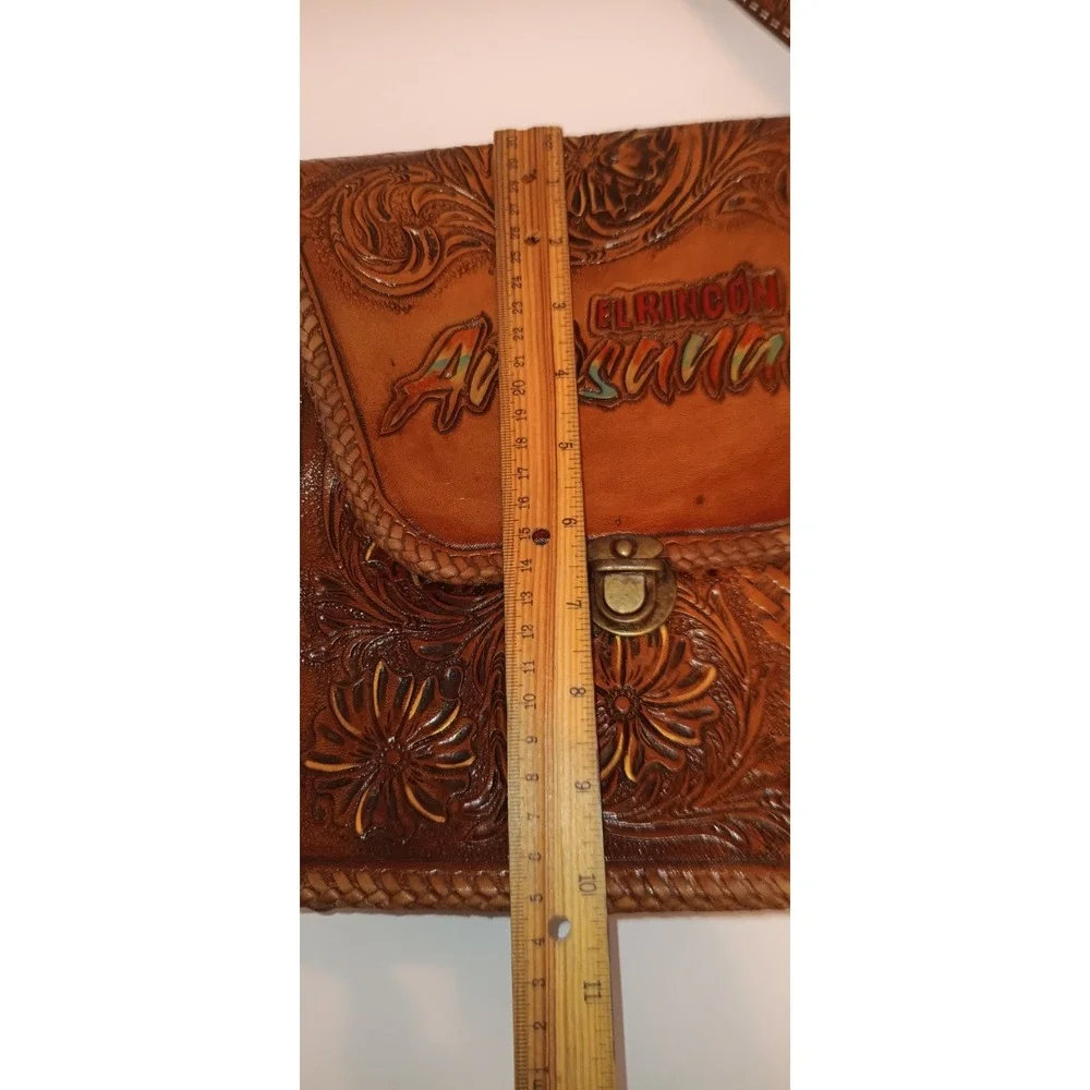 Vintage purse Leather Hand Tooled Handbag El Rincon Mexico Artesanal Boho Retro